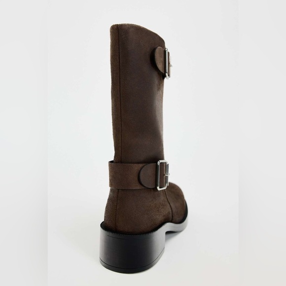 NWT. Zara Brown Suede Ankle Heeled Boots with Buckles. Size 10.